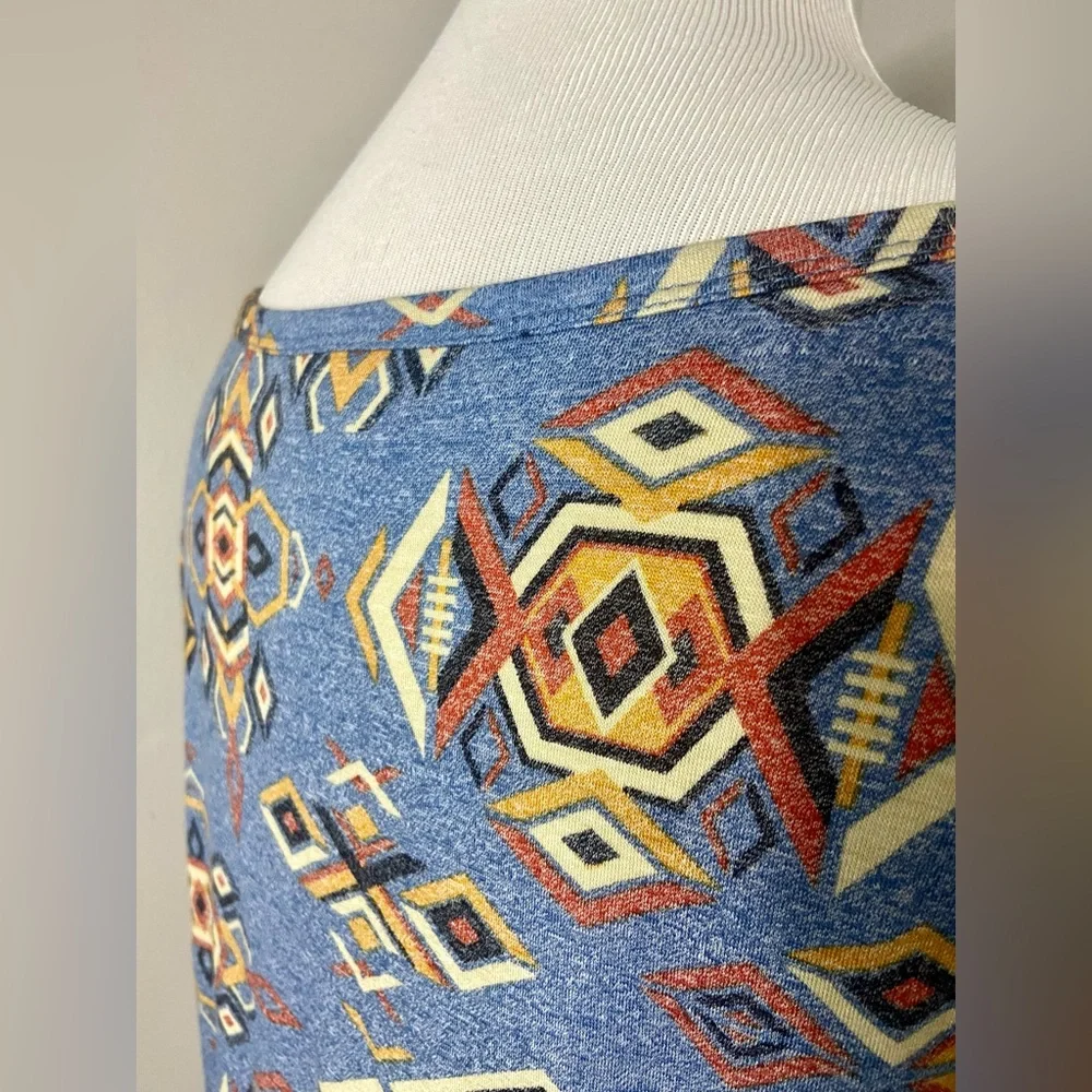LuLaRoe Julia Dress Blue with Multicolored Aztec Pattern Midi Form Fitting - Picture 6 of 7